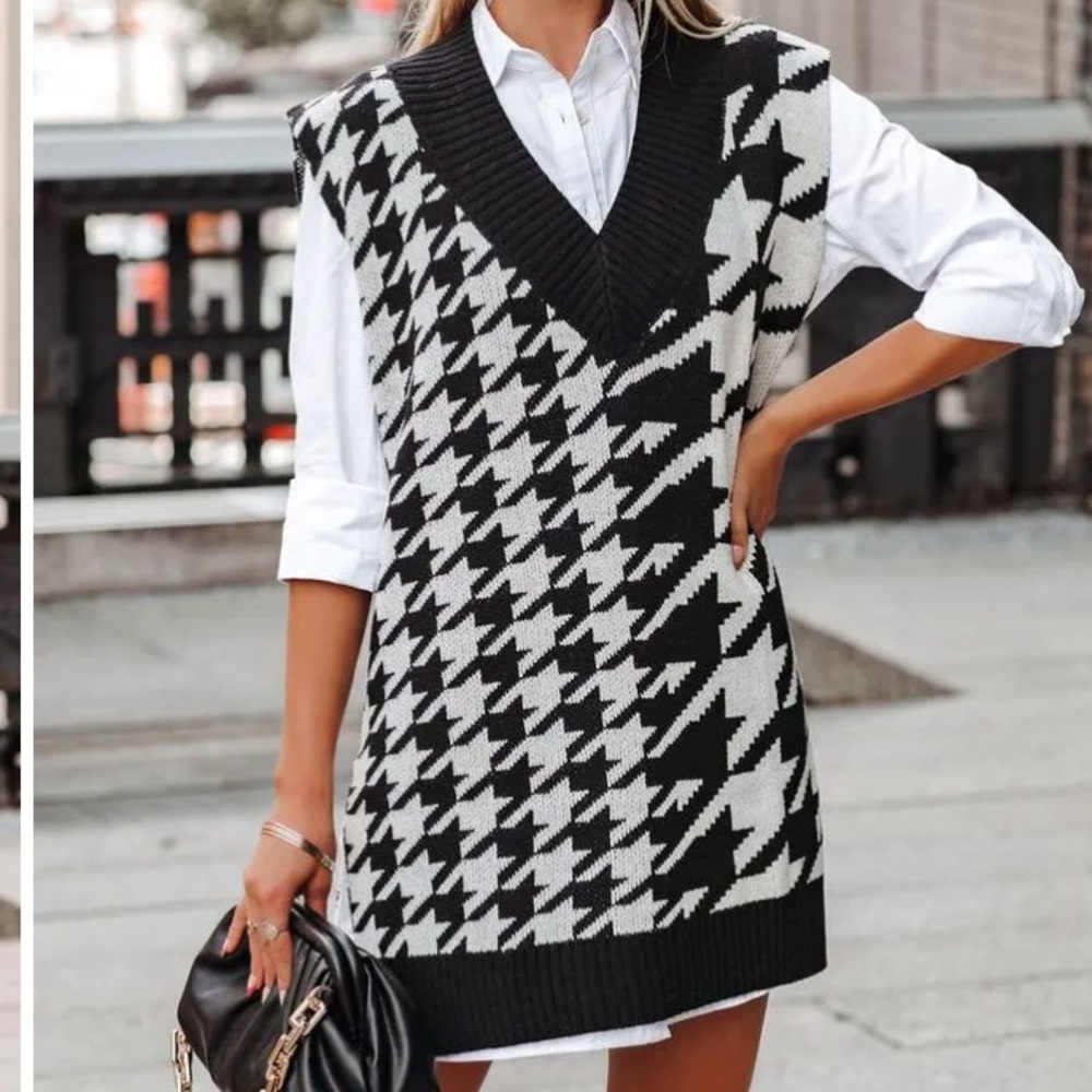NEW VICI PROMESA PEMBERTON HOUNDSTOOTH SWEATER VEST DRESS SZ XS